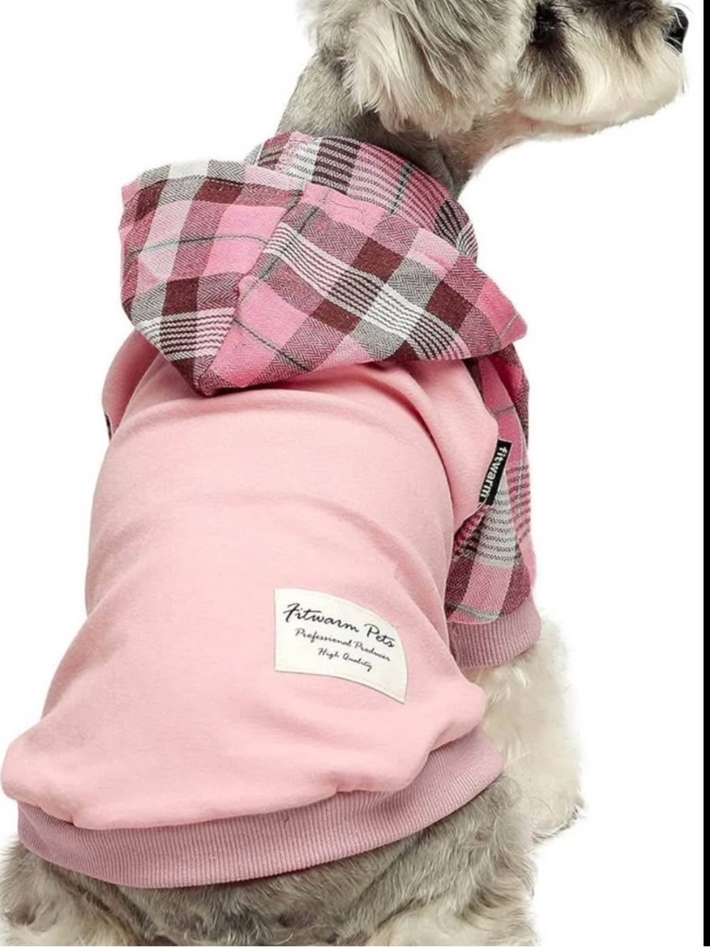 Fitwarm Pets Pink Plaid Hooded Dog Sweatshirt 100% cotton